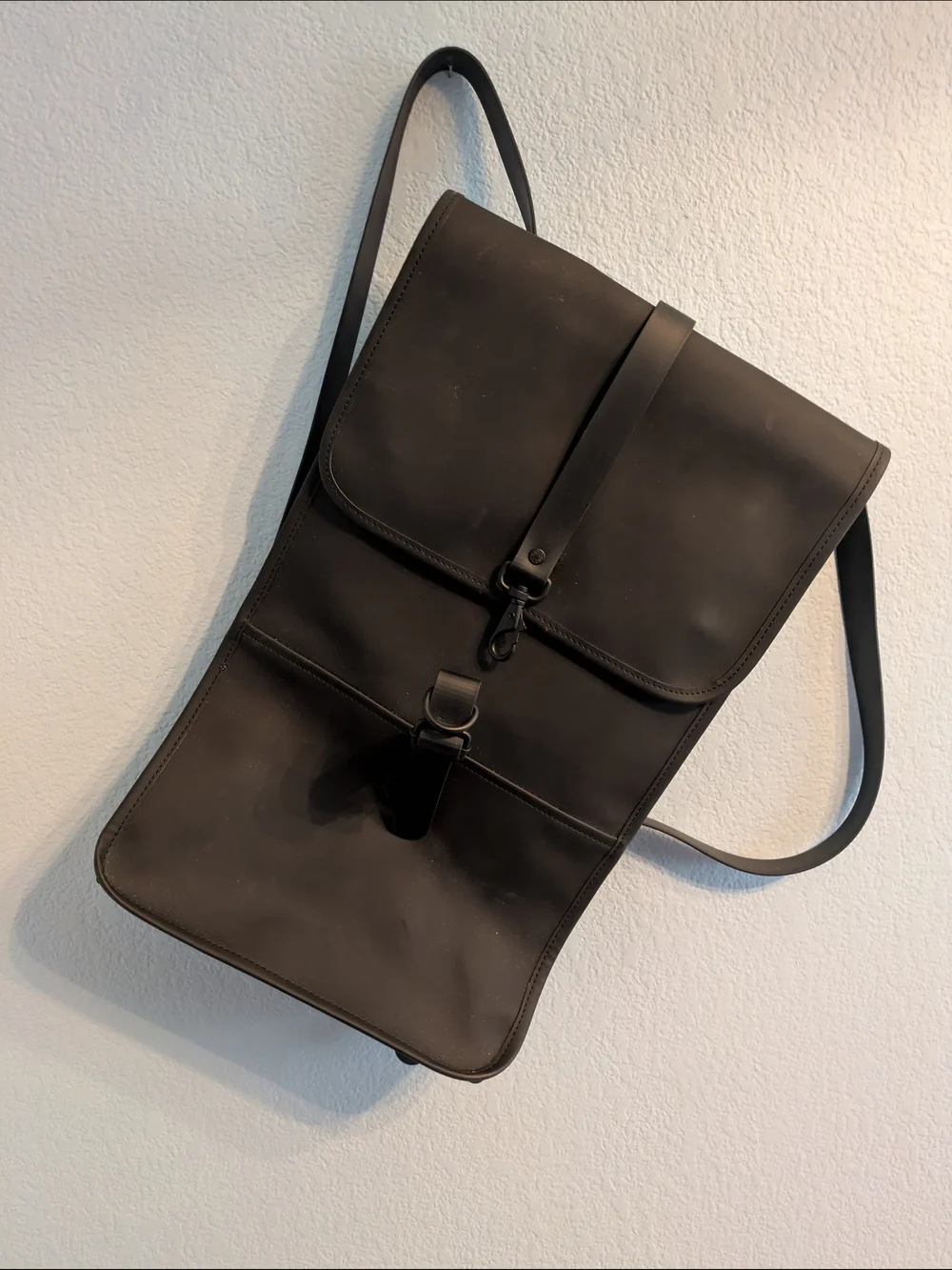RAINS Minimalist Black Leather Backpack